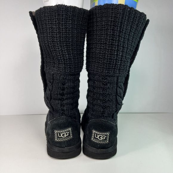 UGG Australia Boots Women's Sz 7 Black Gray Buttons Foldover Cable Knit - Picture 7 of 16